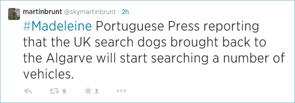 Portuguese Press reporting that the UK search dogs brought back to the Algarve will start searching a number of vehicles.