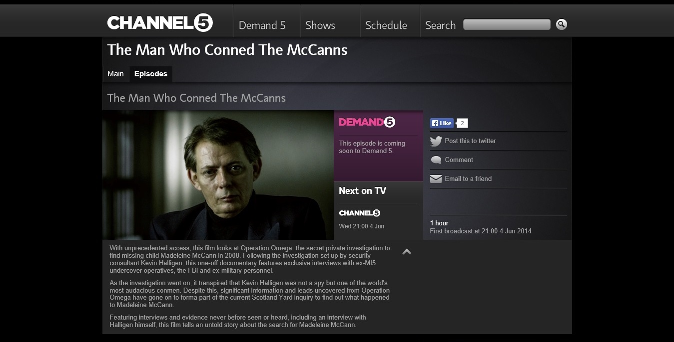 The Man Who Conned The McCanns, Channel 5