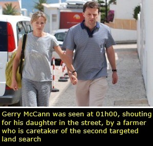 Gerry McCann was seen at 01h00, shouting for his daughter in the street, by a farmer who is caretaker of the second targeted land search