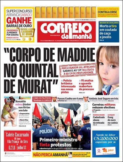 Correio da Manhã: Front page, 05 July 2012