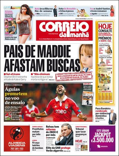 Correio da Manhã: Front page, 14 July 2012