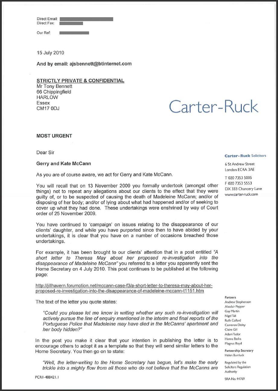 Carter-Ruck letter, 15 July 2010, page 1