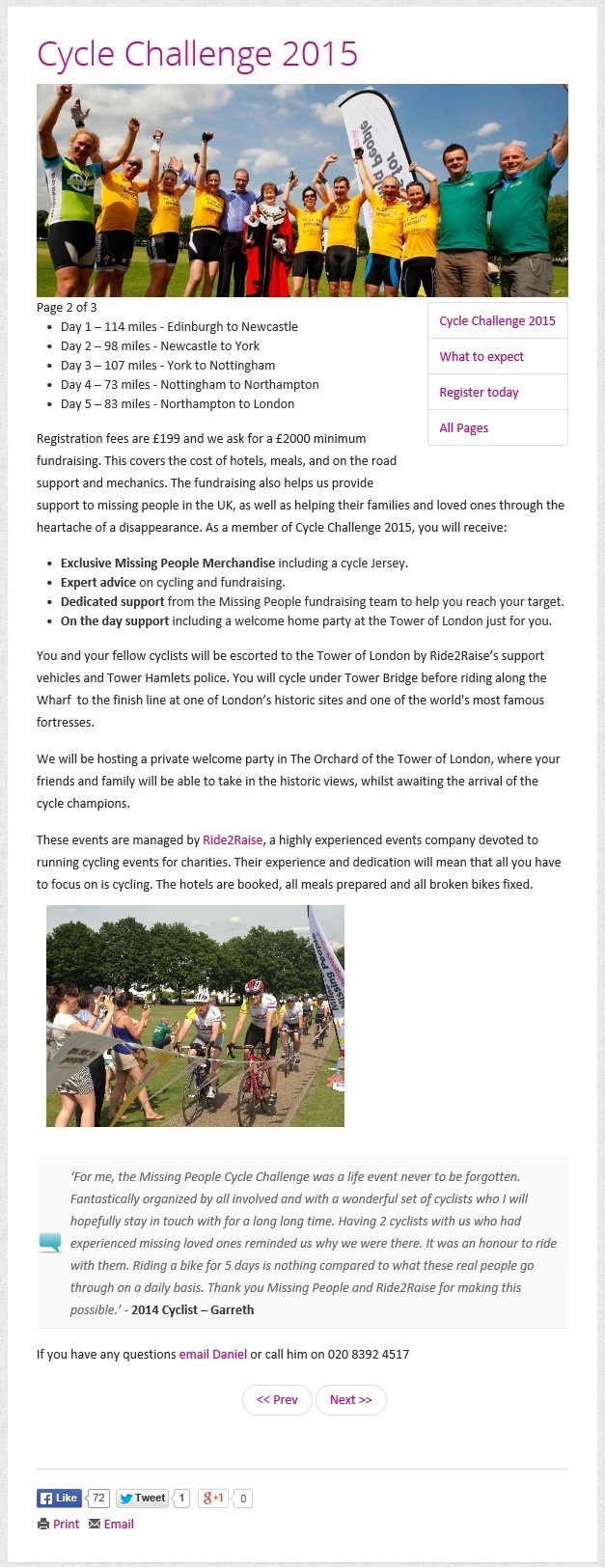 Missing People: Cycle Challenge 2015