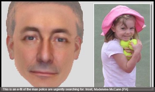 This is an e-fit of the man police are urgently searching for. Inset, Madeleine McCann [PA]