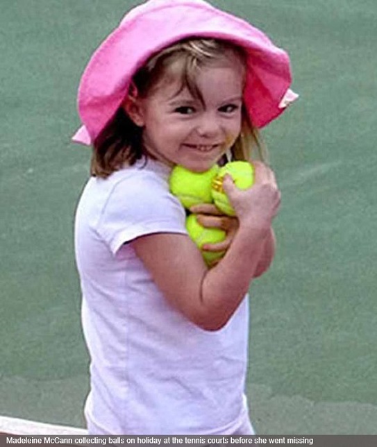 Madeleine McCann collecting balls on holiday at the tennis courts before she went missing