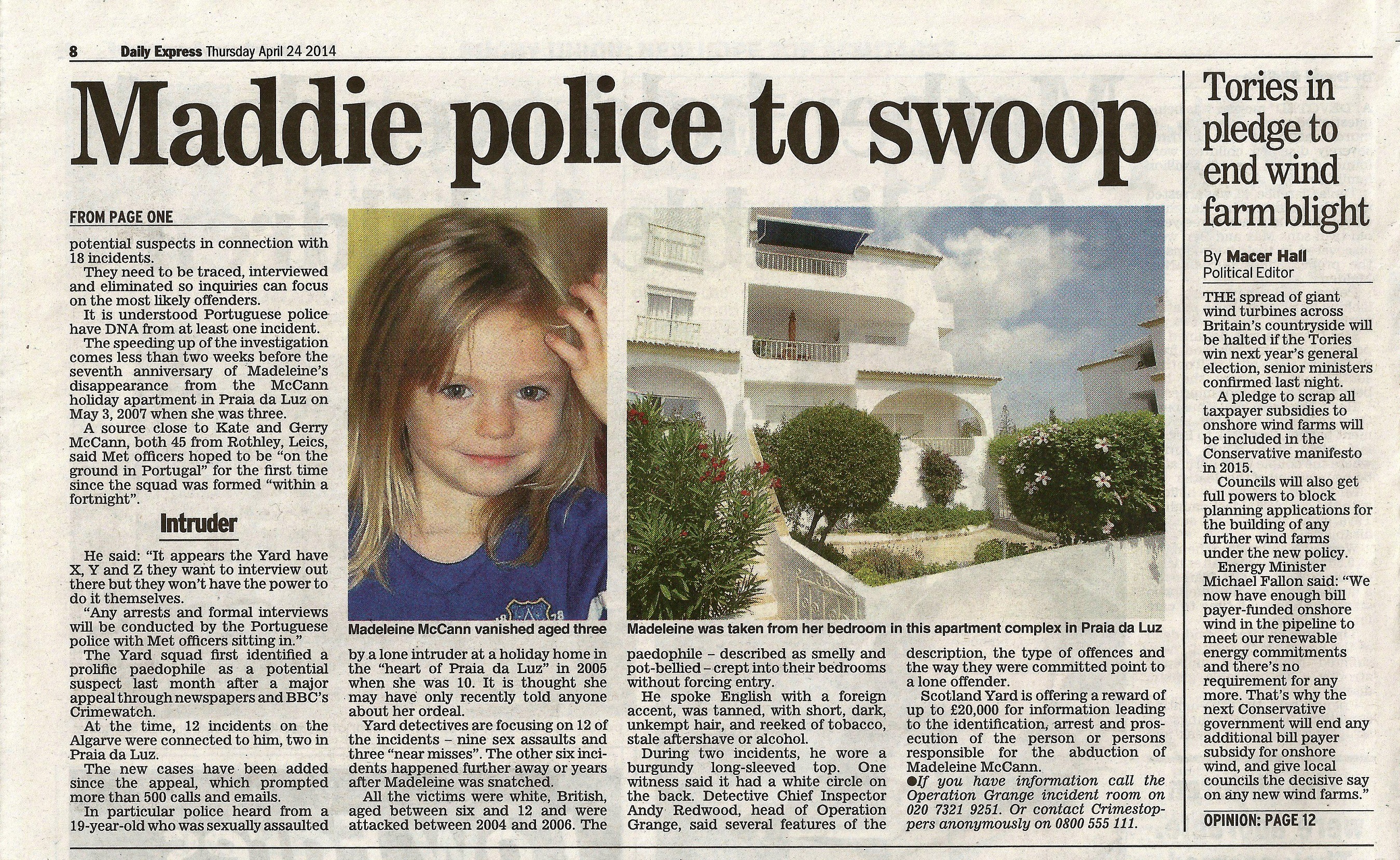 Daily Express, 24 April 2014 (paper edition, page 8)