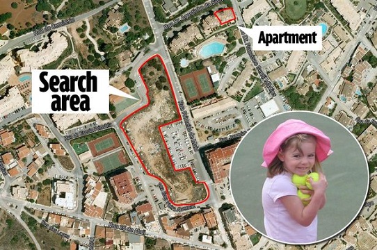 The search area in relation to the McCanns' apartment