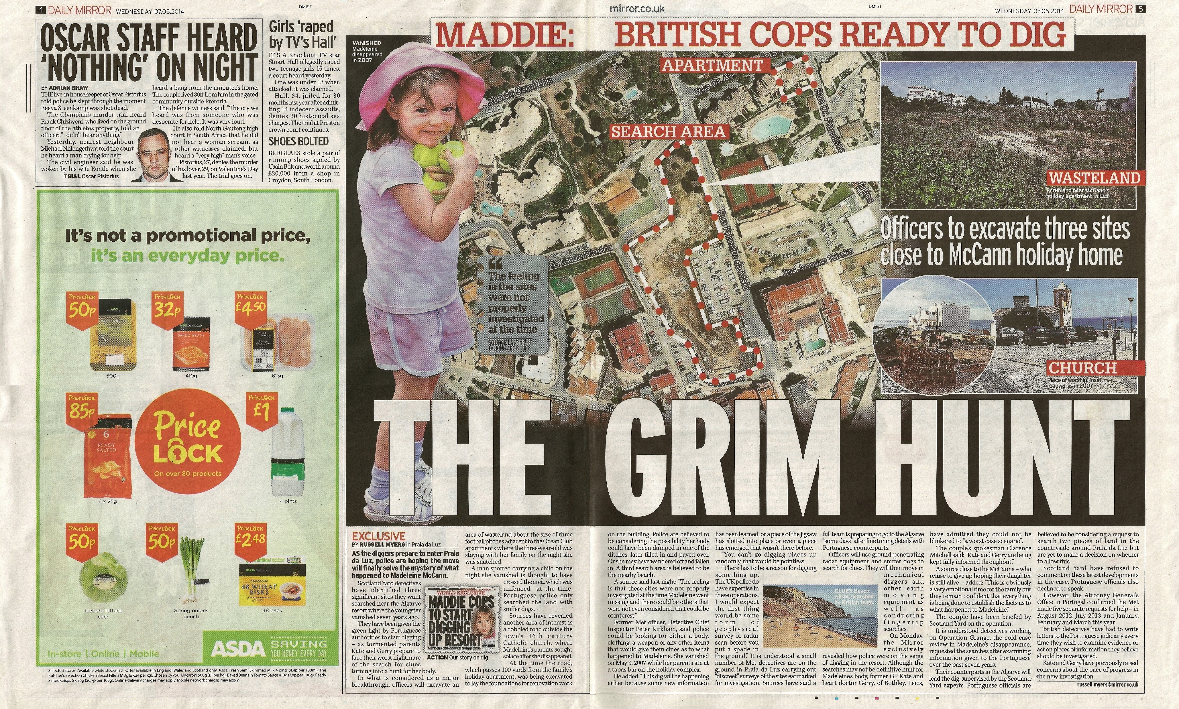 'THE GRIM HUNT' - Daily Mirror (paper edition, pages 4&5)