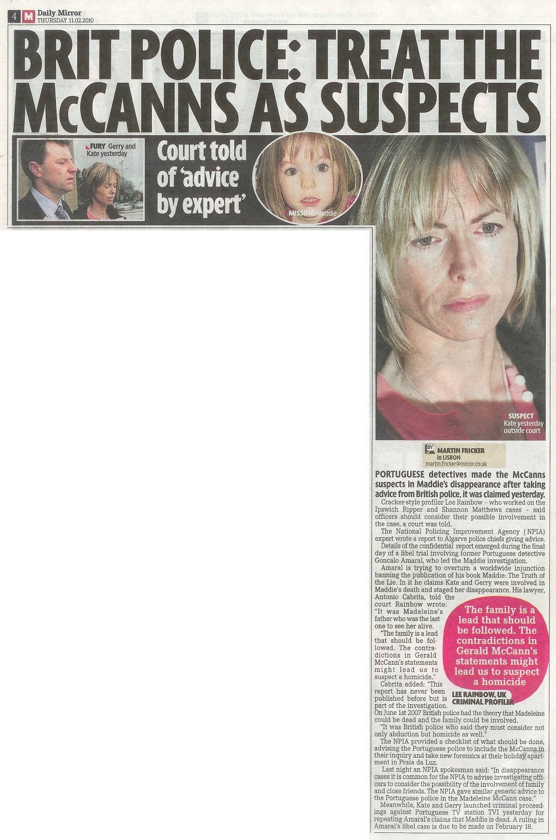 Daily Mirror (paper edition), 11 February 2010