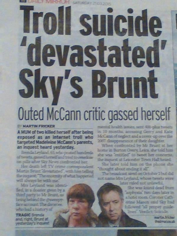 Troll suicide 'devastated' Sky's Brunt - Daily Mirror (paper edition)
