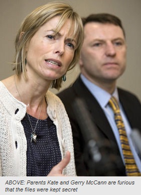Parents Kate and Gerry McCann are furious that the files were kept secret