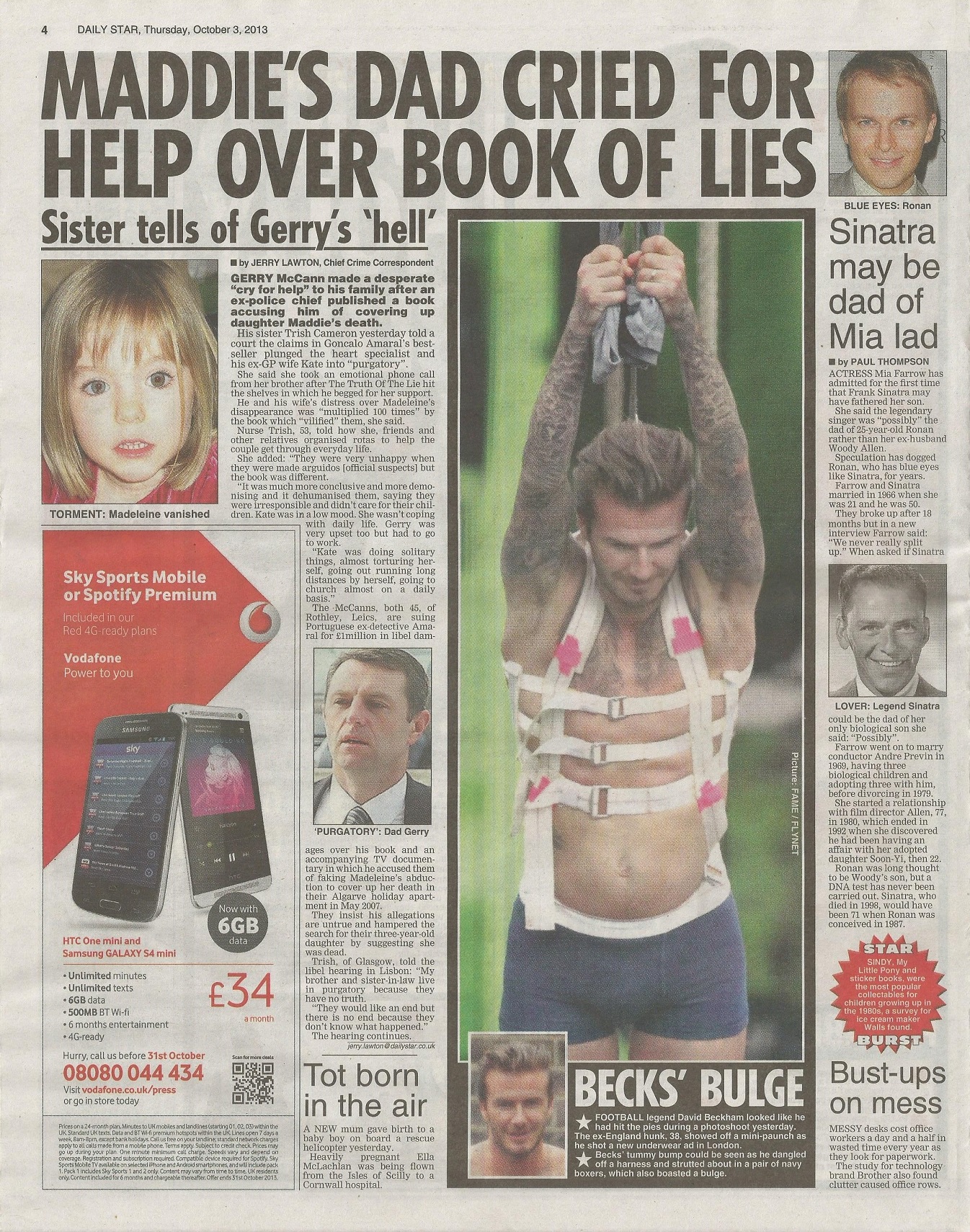 Daily Star, paper edition, page 4: 'MADDIE'S DAD CRIED FOR HELP OVER BOOK OF LIES', 03 October 2013