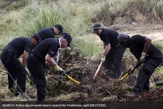 SEARCH: Police dig on waste land in search for Madeleine, right [REUTERS]