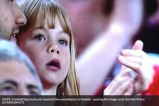 HOPE: Football fans furiously tweeted the resemblance to Maddie - passing the image on to the Met Police [SCREENSHOT]