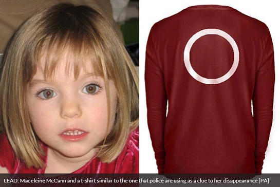 LEAD: Madeleine McCann and a t-shirt similar to the one that police are using as a clue to her disappearance [PA]