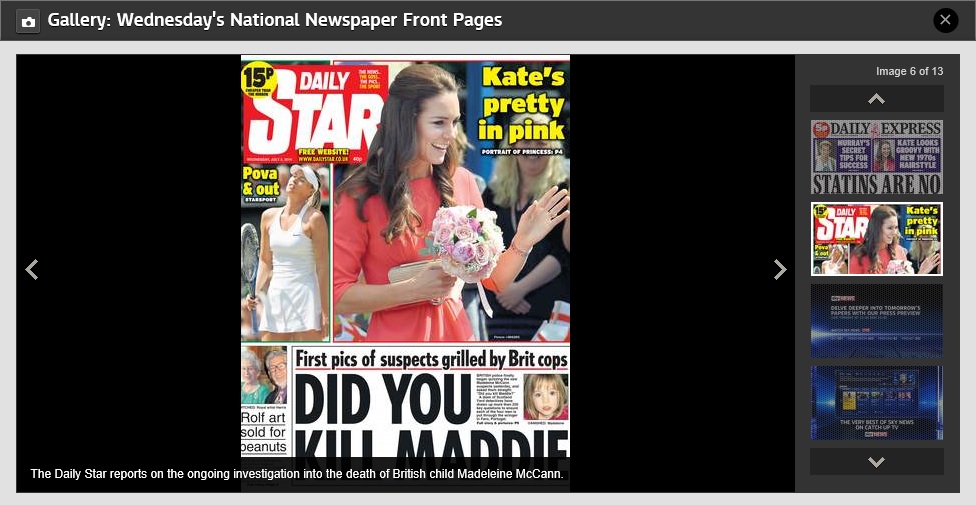 Daily Star, front page, 03 July 2014