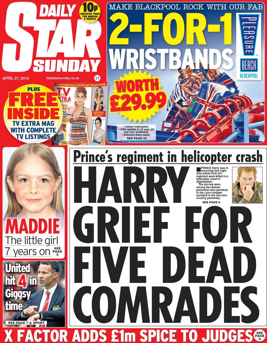 Daily Star Sunday, front page, 27 April 2014