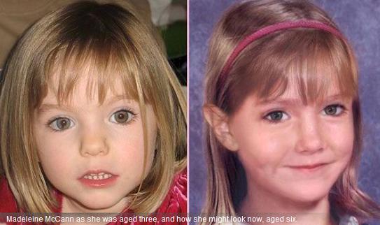 Madeleine McCann as she was aged three, and how she might look now, aged six.