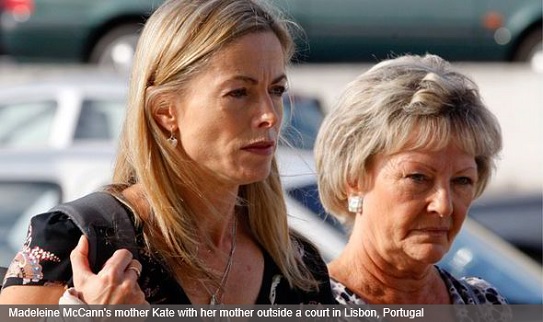 Madeleine McCann's mother Kate with her mother outside a court in Lisbon, Portugal