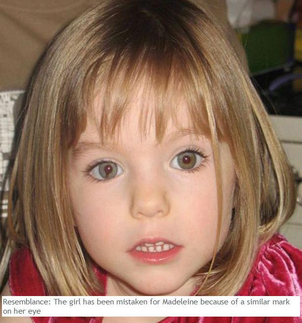 Resemblance: The girl has been mistaken for Madeleine because of a similar mark on her eye