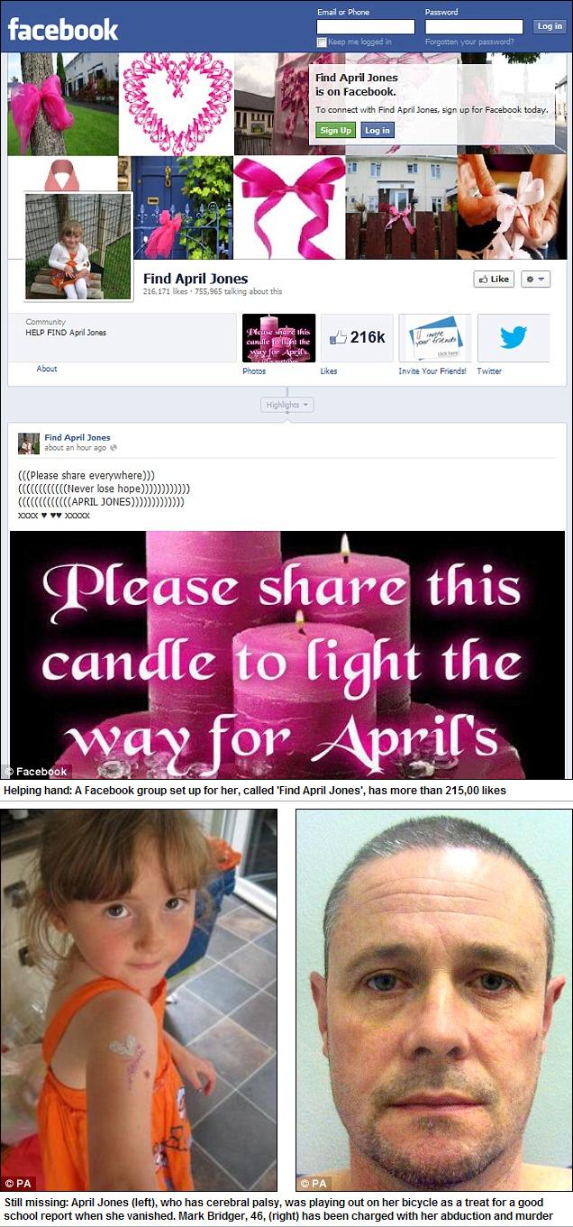Helping hand: A Facebook group set up for her, called 'Find April Jones', has more than 215,00 likes