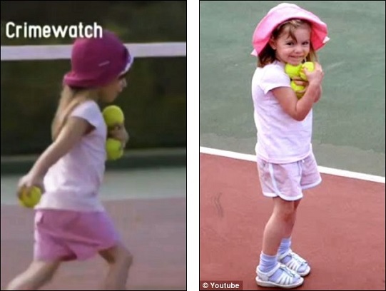 Likeness: A three-year-old actress reenacts a game of tennis for the reconstruction (left) and a picture of Maddie on the court in 2007