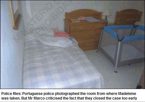 Police files: Portuguese police photographed the room from where Madeleine was taken. But Mr Marco criticised the fact that they closed the case too early