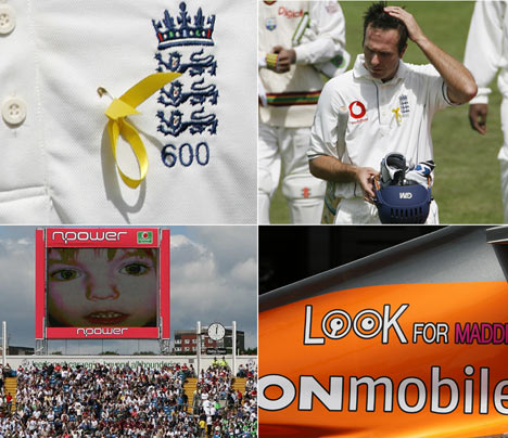 England cricket captain Michael Vaughan sported a yellow ribbon as the English cricket team showed its support for the McCanns