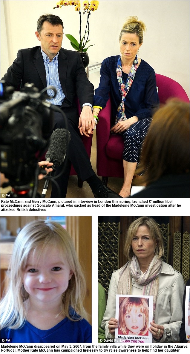 Kate McCann and Gerry McCann, pictured in interview in London this spring, launched £1million libel proceedings against Goncalo Amaral, who sacked as head of the Madeleine McCann investigation after he attacked British detectives