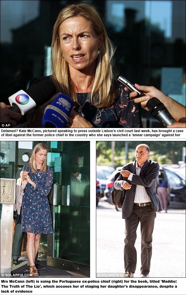 Defamed? Kate McCann, pictured speaking to press outside Lisbon's civil court last week, has brought a case of libel against the former police chief in the country who she says launched a 'smear campaign' against her