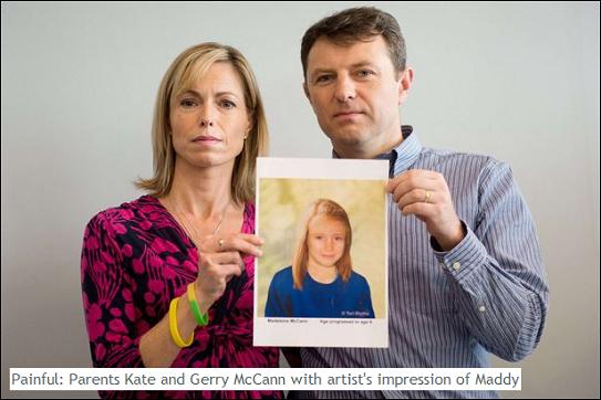 Painful: Parents Kate and Gerry McCann with artist's impression of Maddy