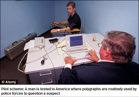 Pilot scheme: A man is tested in America where polygraphs are routinely used by police forces to question a suspect
