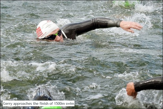 Gerry approaches the finish of 1500m swim