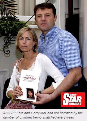 ABOVE: Kate and Gerry McCann are horrified by the number of children being snatched every week