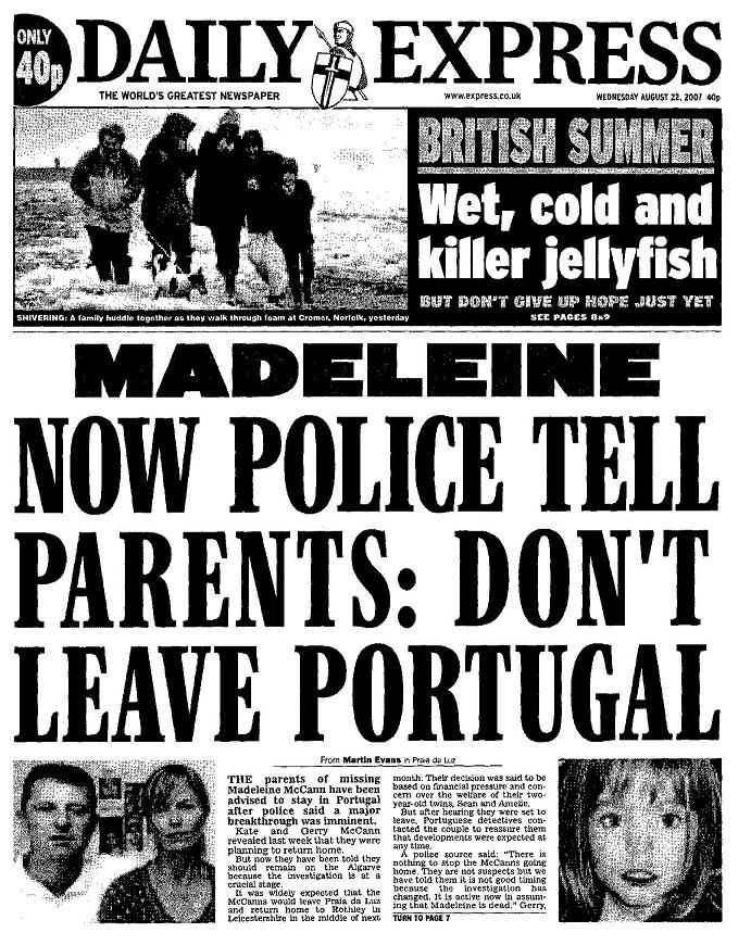 Daily Express 22 August 2007, front page