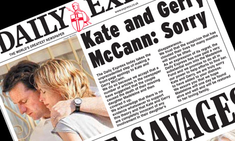 Daily Express: published a front page apology to the McCanns