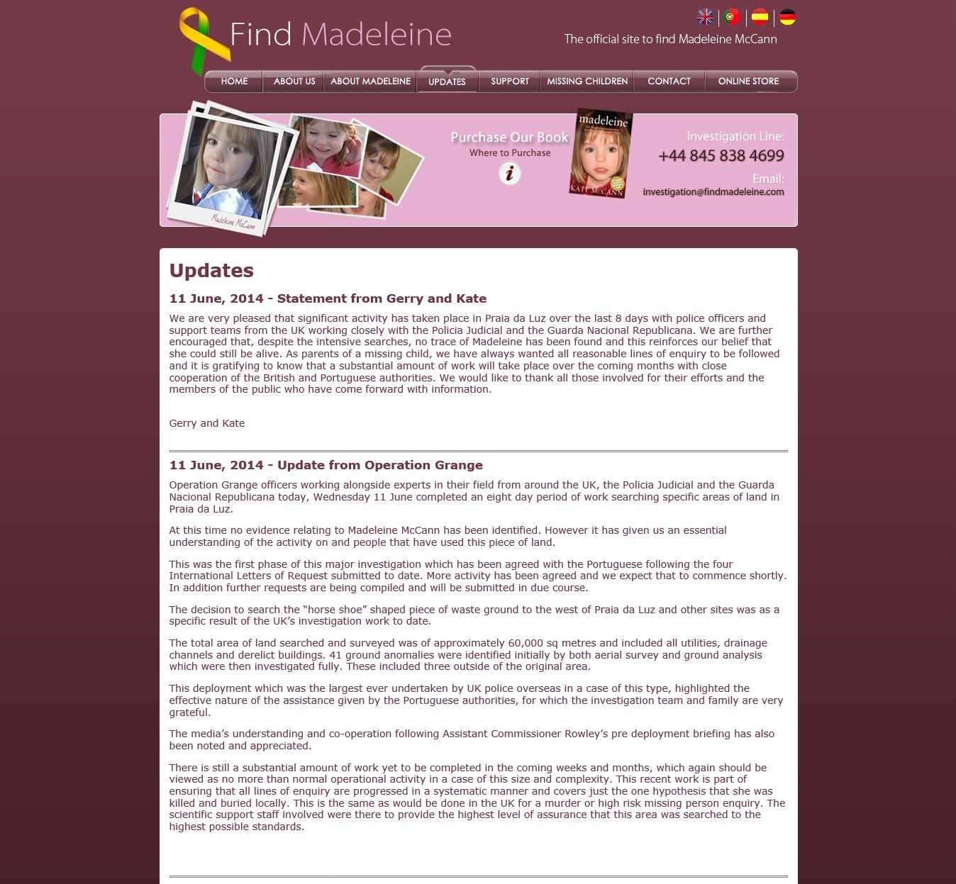 findmadeleine.com update, placed online12 June 2104