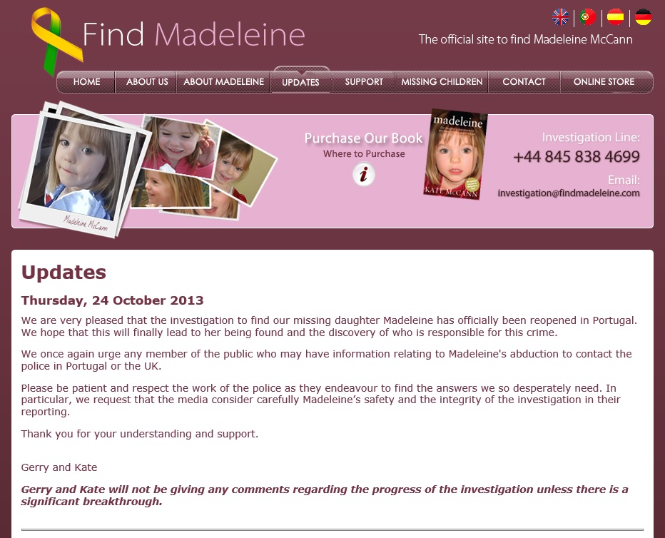 findmadeleine.com update, 24 October 2013