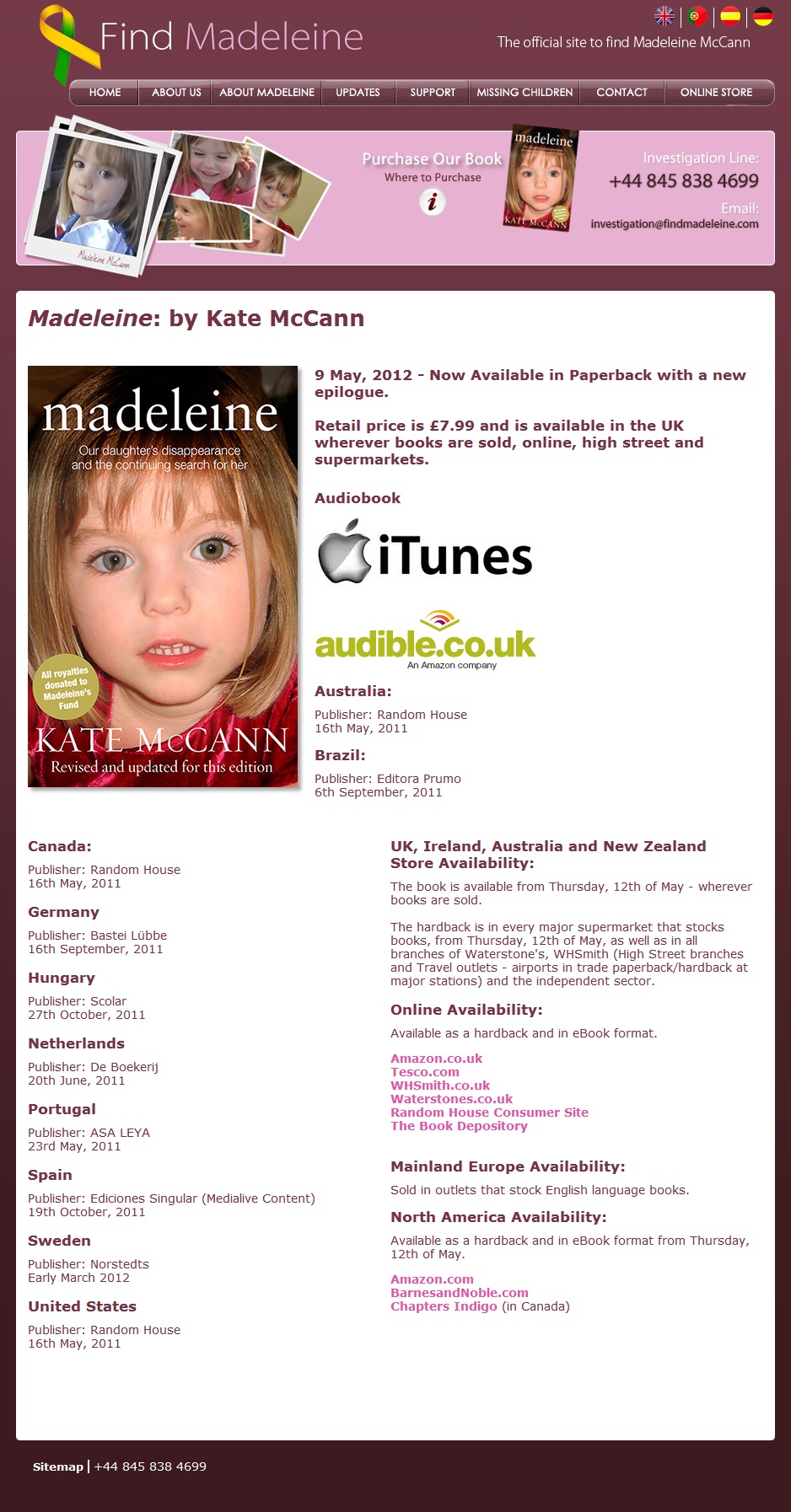 madeleine by Kate McCann released in paperback and on Audiobook, 09 May 2012