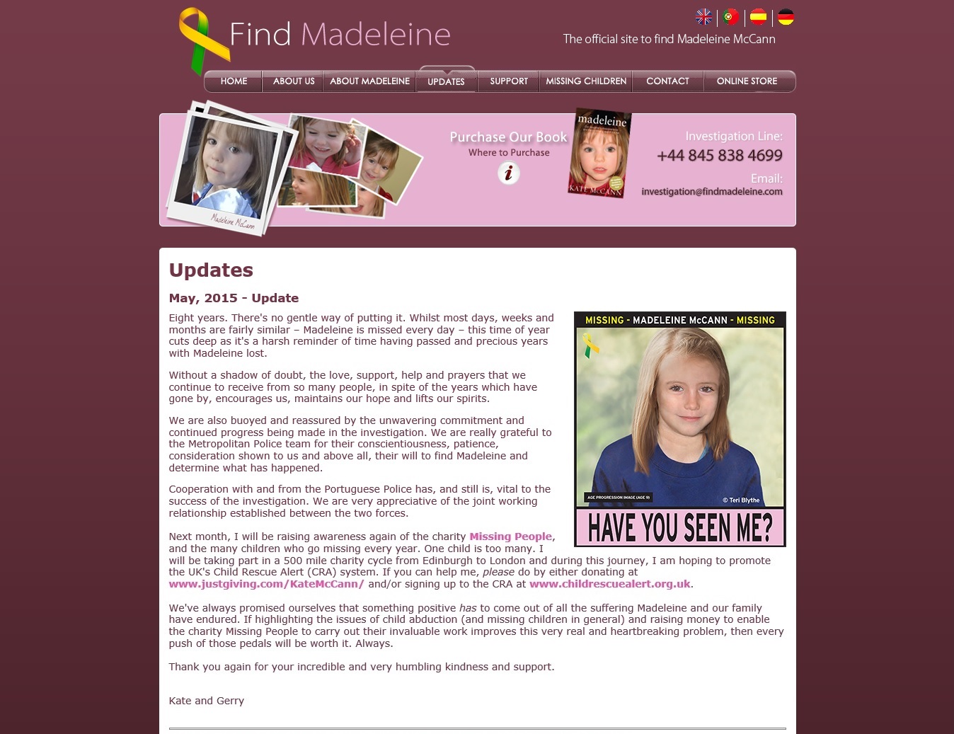 findmadeleine.com update, 01 May 2015