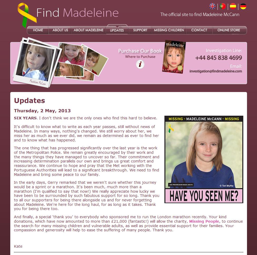 findmadeleine.com update, 02 May 2013