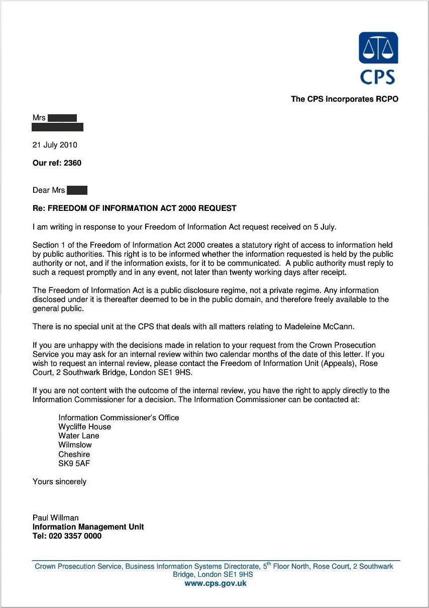 CPS response, 21 July 2010