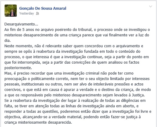 Gonçalo De Sousa Amaral Facebook message