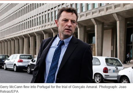 Gerry McCann flew into Portugal for the trial of Gonçalo Amaral. Photograph: Joao Relvas/EPA
