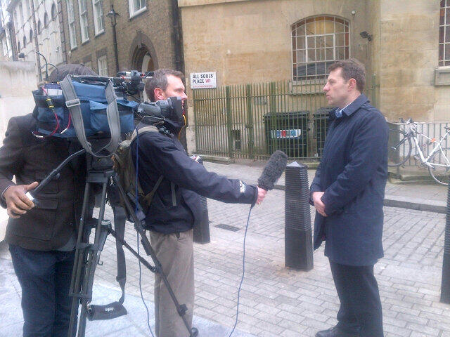 Gerry McCann on his round of interviews, 15 March 2013 (photo from Clarence Mitchell - Twitter)