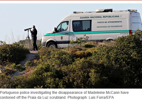 Portuguese police investigating the disappearance of Madeleine McCann have cordoned off the Praia da Luz scrubland. Photograph: Luis Forra/EPA