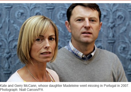 Kate and Gerry McCann, whose daughter Madeleine went missing in Portugal in 2007. Photograph: Niall Carson/PA