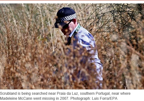 Scrubland is being searched near Praia da Luz, southern Portugal, near where Madeleine McCann went missing in 2007. Photograph: Luis Forra/EPA