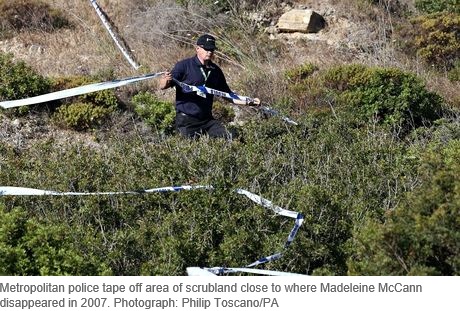 Metropolitan police tape off area of scrubland close to where Madeleine McCann disappeared in 2007. Photograph: Philip Toscano/PA