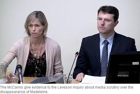 The McCanns give evidence to the Leveson inquiry about media scrutiny over the disappearance of Madeleine.